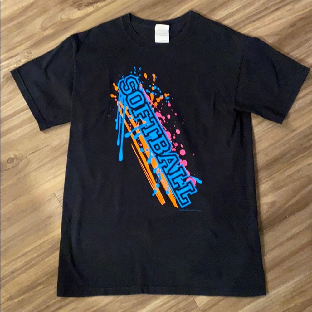 Black Softball Splatter Paint Tee Size Small